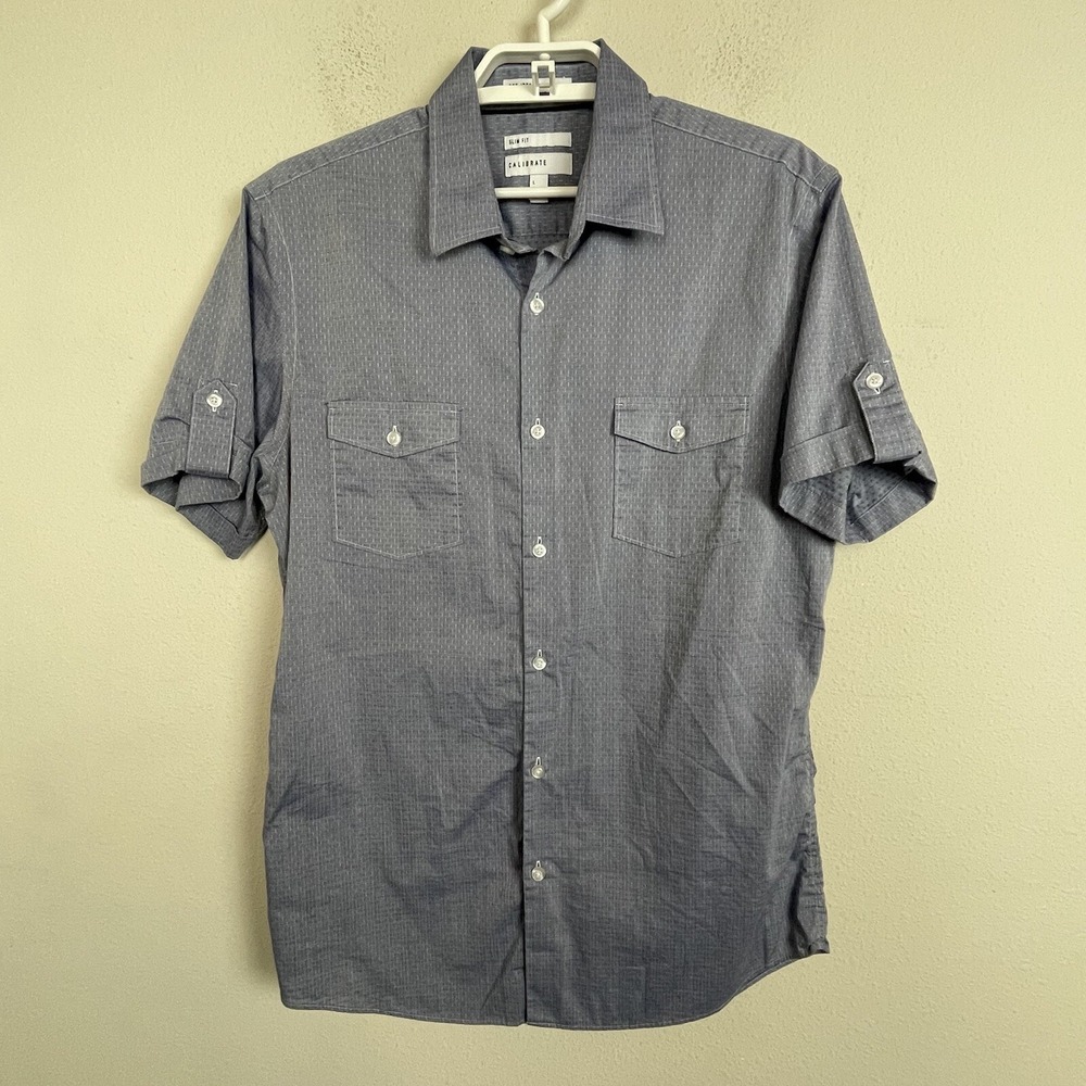 Calibrate Blue Slim Button Up L Office Core Smart Casual Travel Capsule Wardrobe